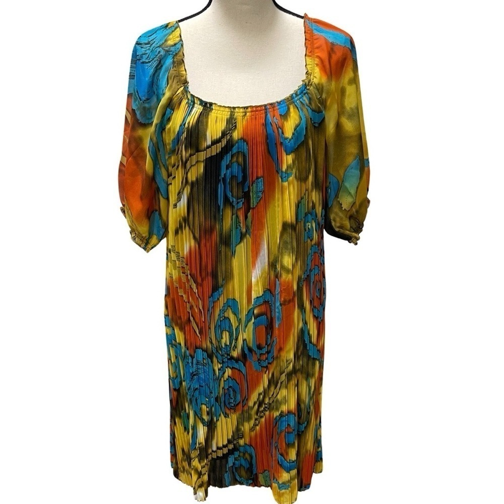 Milano Vibrant Accordion Pleat Shift Dress Lined Multicolor Size 8